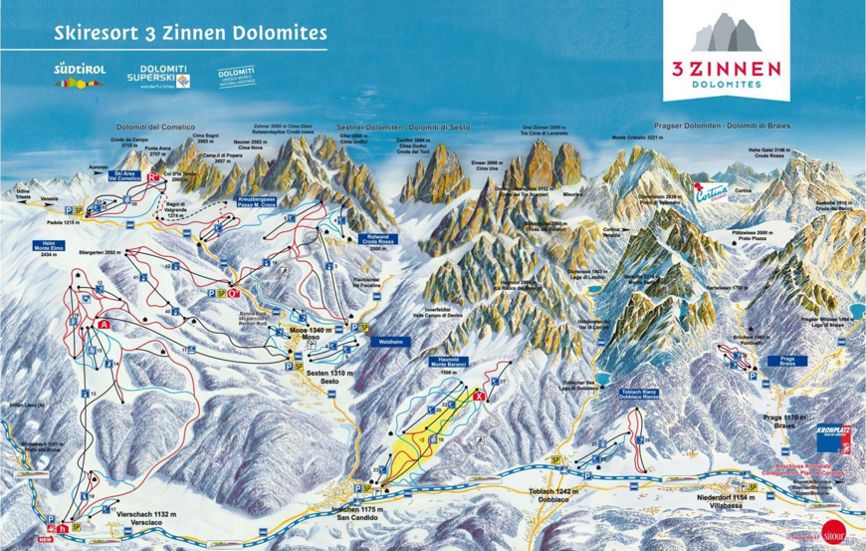 Karte mit den Skigebieten