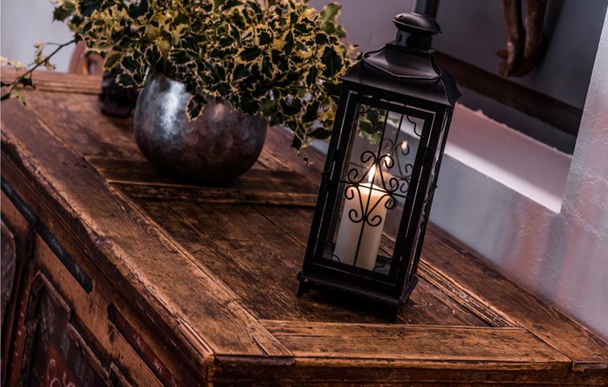 A lantern in the dining room