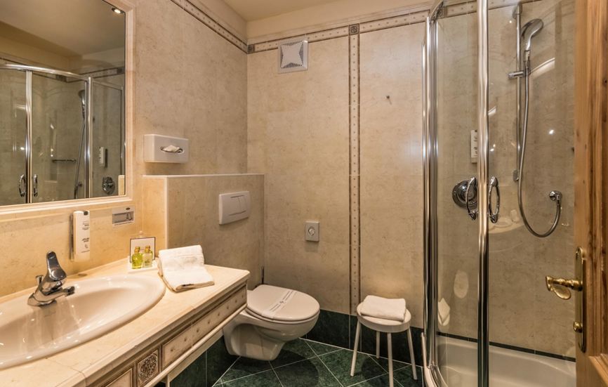 Badezimmer mit WC, Waschbecken und Dusche - Doppelzimmer Edelweiss